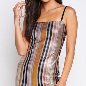 Blue Blush Metallic Stripe Mini Party Dress